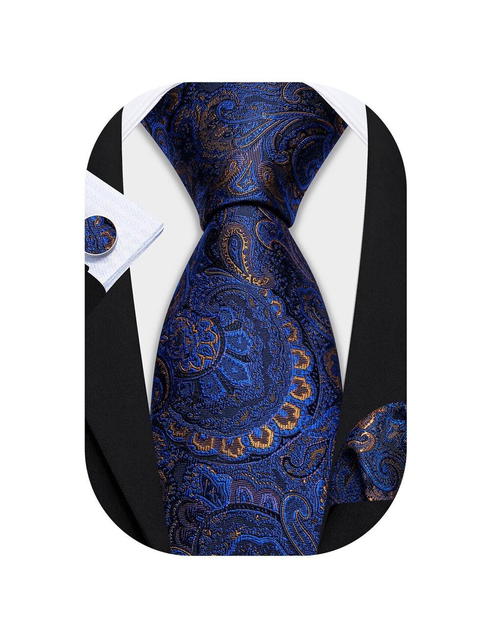 7279 Blue Gold Ties Paisley Designer Wedding Business Necktie Set Gift